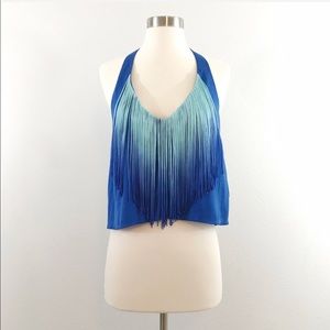 NWT Bebe Blue Fringe T Back Tank Top